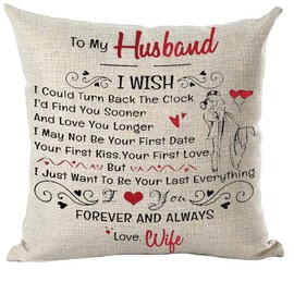 ramirar Black Word Art Quote to My Husband Heart Love Gift for Lover Valentine's Day Decorative Throw Pillow Cover Case Cushion Home Living Room Bed Sofa Car Soft Cotton Linen Square 18 x 18 Inches