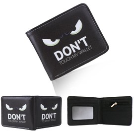 yumcute Cartoon Wallet for Boys Girls, Bi-Fold Black Leather Wallets with Zip Coin Pocket, RFID Blocking Slim Small Theme Purse Cartoon Kawaii Credit Card Holder for Kids Fans