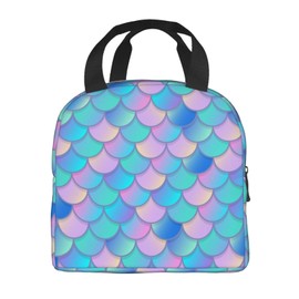FATTTYCY Colorful Mermaid Scale Lunch Box Reusable Portable Lunch Bag For Office Work Picnic