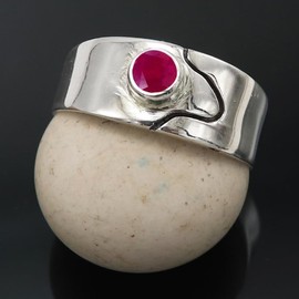 Rubin im Labor gezüchtet Edelstein Bandring 925 Sterling Silber Ring Herren & Damen Bandring Geschenkartikel Handgefertigter Schmuck TSR1081AM_12 (58 (18.5))