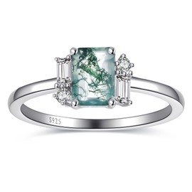 Yaresul Women's Engagement Ring, 925 V Shaped, Diamond-shaped, Moss Agate, Black Rutile Quartz Ring, Silver Promise Ring for Women, Size 49.3 (15.7) - 60 (19.1), Sterling Silver, moss agate