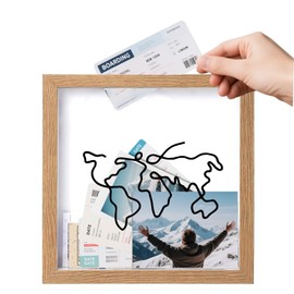 Qwrqwr Adventure Archive Box Travel Memory Box Display for Collecting Movie Sporting and Various Types of Memory Tickets Wooden Frame Creative Keepsake Container with World Map Design (wood)