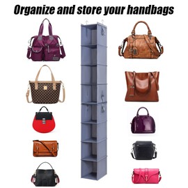 JIAMI HOME Bag Rack for Closet - Hanging Purse Organizer Closet Hanging Handbag Storage Closet Bags Holder 2Pack 8 Shelves for 12 Bags Keep Bags Organized Grey