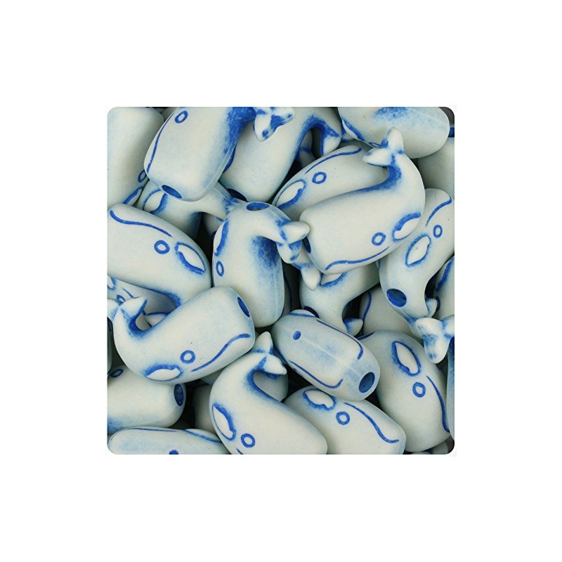 BeadTin Ivory & Blue Antique 24mm Whale Pony Beads (24pcs)