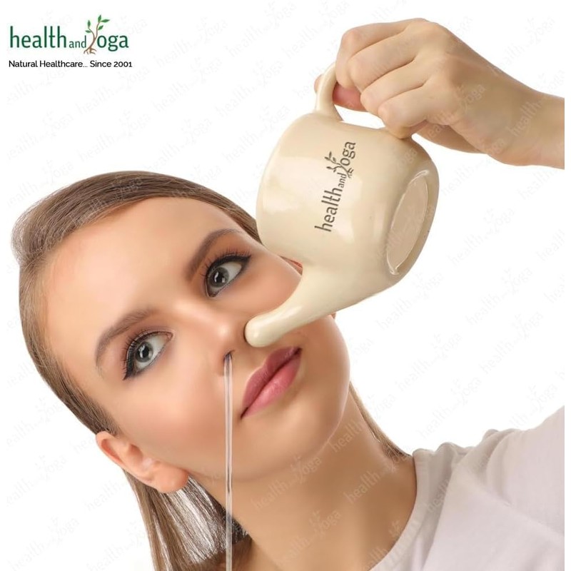 HealthAndYoga™ Flojar Ceramic Jala Neti Pot with Nostril Plugging Support