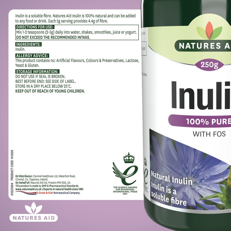 Natures Aid Inulin Powder, 250 g (from Chicory Root, 100%