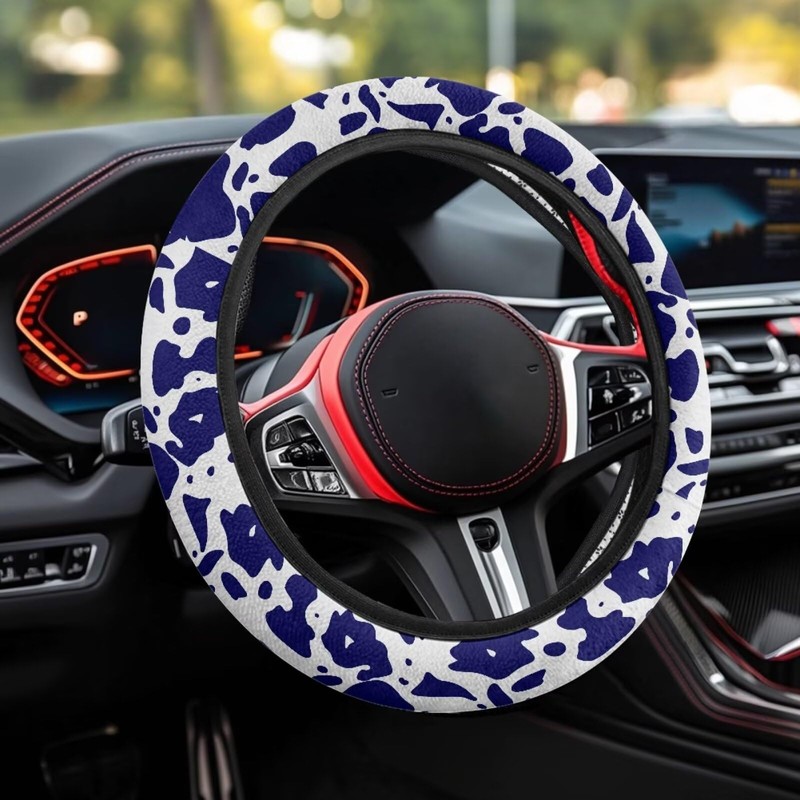 DBBXHZJY Blue Cow Print Steering Wheel Cover Women Non Slip