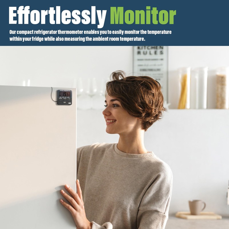 Digital Fridge Thermometer with Alarm Clock and Maximum/Min Temperature Function