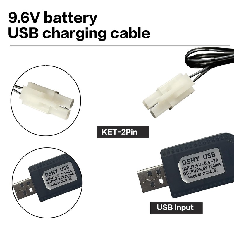 9.6V NiMH/NiCd Battery Charger Cable with Standard Tamiya Plug Compatible