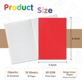 miikoul 24 Pack A5 Lined Notebook Journals in Bulk, Colored Kraft Cover College Ruled Subject Notebook Composition Journal for Student Busines Travelers, 8.3x5.5 Inches, 80 GSM, 60 Pages/30 Sheets