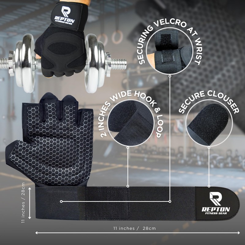 Repton Fitness Gears Gym Gloves with Wrist Strap, Weight Lifting