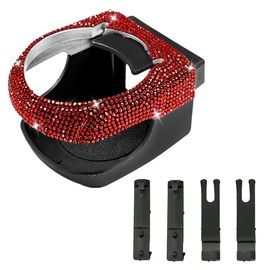 Bling Hanging Car Cup Holder, Rhinestone Multi-Function Cup Holder Organizer with Air Vent Clip, Auto Window Door Drink Holder for Coffee Bottle (Red)