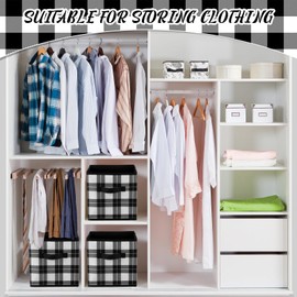 Suzile 6 Pcs Buffalo Plaid Storage Bins Christmas 10'' Buffalo Plaid Foldable Fabric Storage Cube with Handles Christmas Basket Storage Box Organizers for Toys Shelf Closet Home Gift (Black and White)