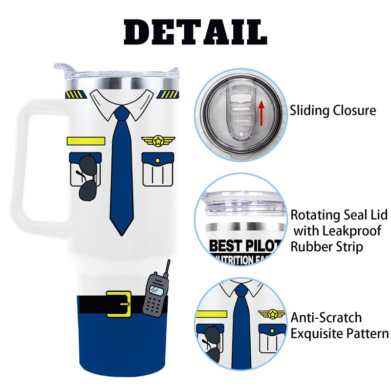 Sxmluedn Pilot Tumbler Cup - 40 Oz Mug with Lid,