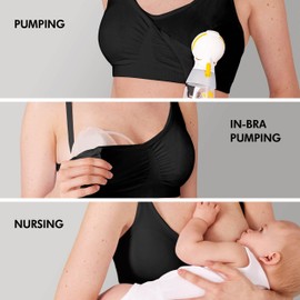 Medela Women's 3 in 1 Nursing & Pumping Bra, Black, Large
