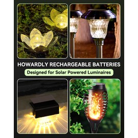 Howardly 1.2v AA Ni-MH Rechargeable Battery, Double A 600mAh 1.2V Rechargeable Battery Pre-Charged, Low Self - Discharge for Outdoor Solar Lights, Lawn Lamps, Ground Lights (AA-600mAh-12pack