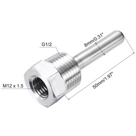 uxcell 2 Pcs 8mm Dia G1/2 Thermowell Weldless Stainless Steel 304 with Cable Gland 50mm Length for Beer Fermenter, White