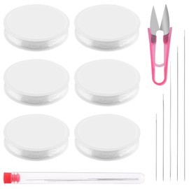 Mardatt 12 Pieces Elastic Bracelet String Cord Kit Includes 0.4 mm 0.5 mm 0.6 mm 0.7 mm 0.8 mm 1 mm Stretchy String, Beading Needles, Scissors, Clear Elastic Thread Crystal Stretchy String for