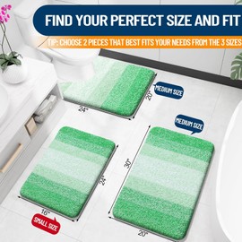 OLANLY Bathroom Rug Set 2 Piece, Soft Absorbent Microfiber Bath Rug Set, Non-Slip, Machine Wash Dry, Plush Shaggy Bath Mats for Bathroom (30"x20"+24"x16", Green)