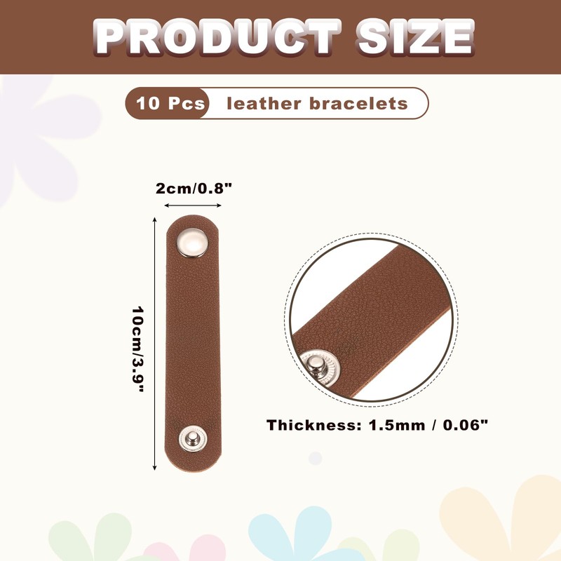 MECCANIXITY 10 Pcs Plain Leather Bracelets Leather Snap Bracelets Adjustable