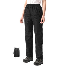 iCreek Women's Waterproof Rain Pants Packable Hiking Pants Over Pants Windproof Lightweight for Outdoor Hiking Golf Fishing (Black, Small/27 Inseam)