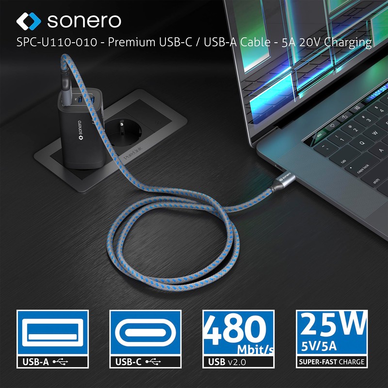 Sonero® USB-C auf USB-A Ladekabel, Handy-Ladekabel, Schnellladekabel USB C, USB