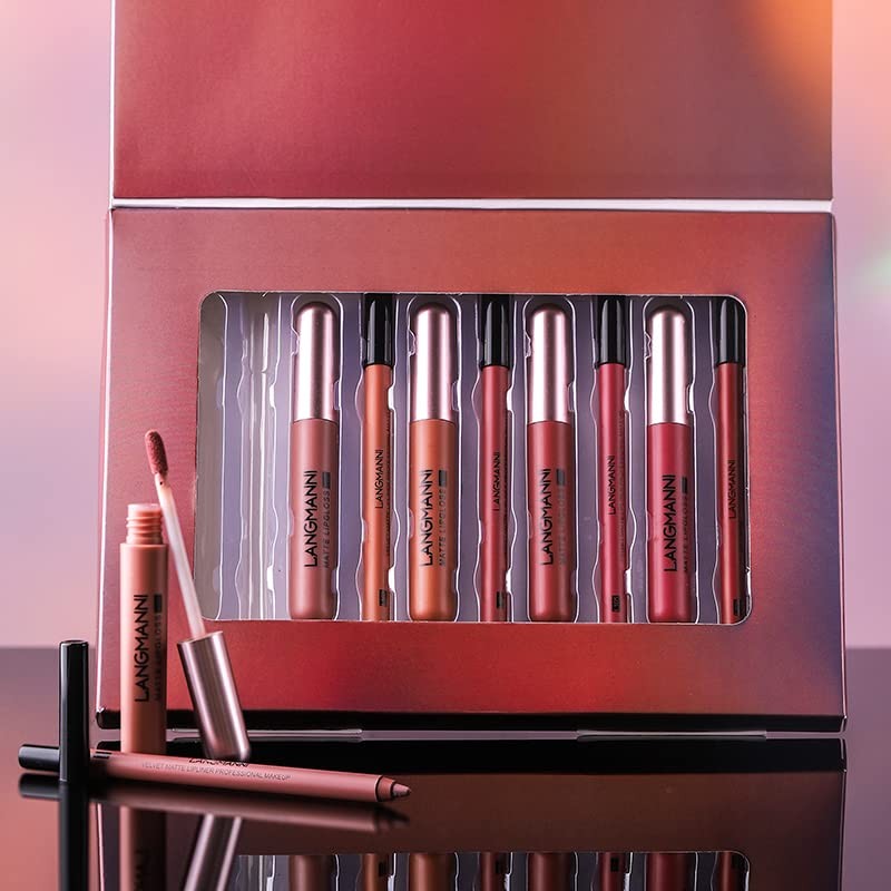 6 Colours Matte Liquid Lipstick with 6 Pieces Lip Liner