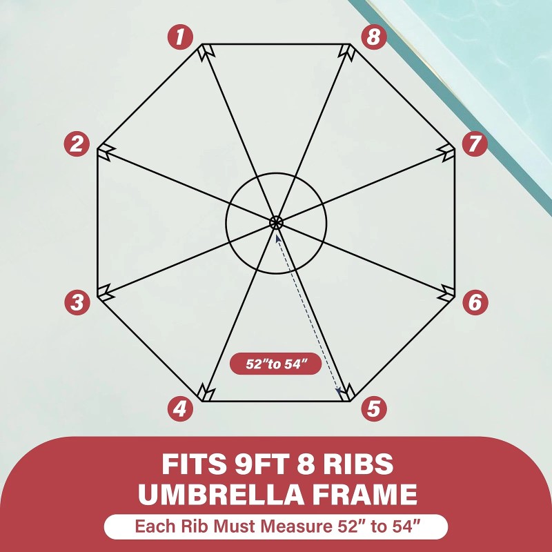 Simple Deluxe 9FT Umbrella Replacement Canopy Cover with 8 Ribs