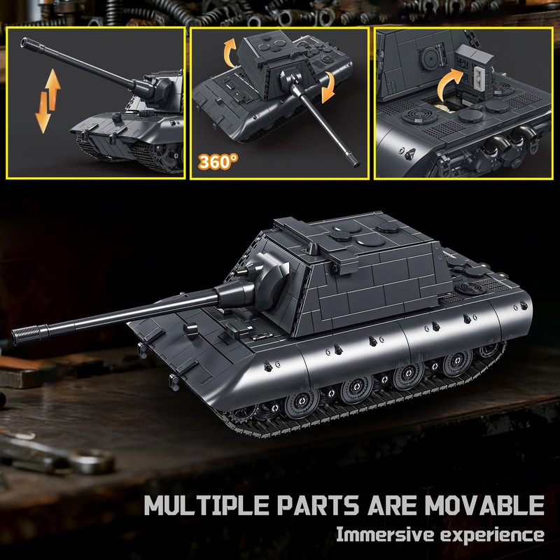 honchoes WW2 E-100 Heavy Tank Building Sets, Army Military Vehicles