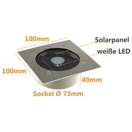 ChiliTec Bodeneinbaustrahler mit Solar Bodeneinbauleuchte für Aussen - Eckig 10x10x4cm - IP44 LED Bodenstrahler für Beleuchtung Garten Terrasse Wegleuchte Witterungsbeständig Edelstahl/Weiß