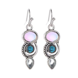 coadipress Vintage Crystal Teardrop Earrings for Women Fashion Bohemian Retro Colorful Natural Gemstone Drop Dangle Earrings Sparkly Jewelry Gift (White Blue)