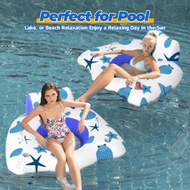 CACSPS Inflatable Pool Floats Adult, 2 Pack Floating Lounge Chairs with Cup Holders, Heavy Duty Blow Up Pool Floats Chair for Summer Water Fun, Beach, Lake, or Pool Party (Blue)