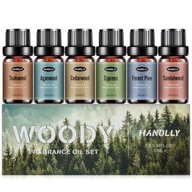 Woody Essential Oils Set, Woody Scents Fragrance Oil Aromatherapy Essential Oils Kit for Diffuser (6x10ML) - Sandalwood, Cedarwood, Teakwood, Agarwood, Cypress, Forest Pine Aromatherapy Oils