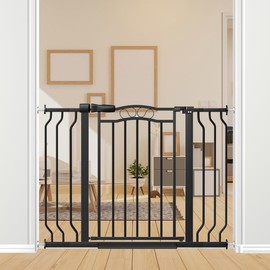 THEYFIRST 29.5-43.7" Baby Gate for Stairs No Drilling, 31.4" Tall Metal Pet Baby Safety Gates with Expansion Kit, Press Mounted Pet Gate Indoor for Dogs, Walk Through Pet Gates for Doorways (Black)