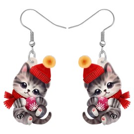 DUOWEI Acrylic Christmas Cat Earrings Dangle Jewellery for Girls Decoration Gifts Charms, Acrylic, No Gemstone