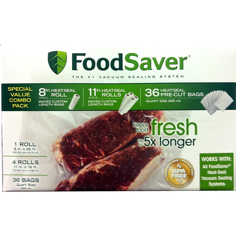 FoodSaver Special Value Vacuum Seal Combo Pack 1-8"Roll; 4-11"Rolls; 36