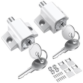 2 Pcs Sliding Door Window Locks, Window Locks for Horizontal Sliding Windows, Patio Sliding Door Window Bolt Sliding Locks with Universal Keys, Window Locks Security for Office Home Classroom-White