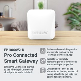 FireAngel FP1000W2-R Smart Gateway Hub for Pro Connected Interlinked, Wireless, Carbon Monoxide, Heat, Smoke Alarms-Alerts via App, White