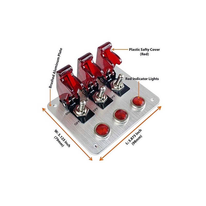 3 Rows Safety Cover Toggle Switch with Red Indicator Light
