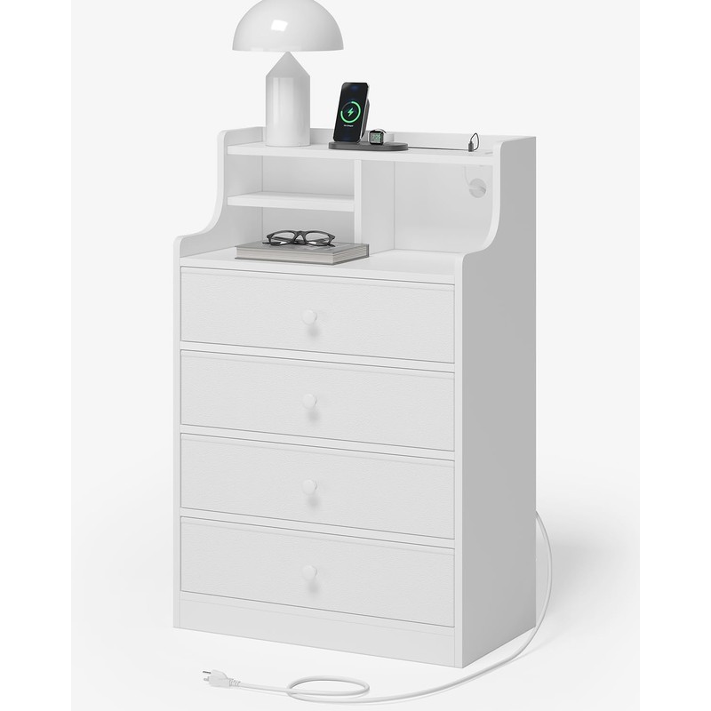 HAUOMS Tall Dresser for Bedroom,4 Drawer Dresser with Charging Station