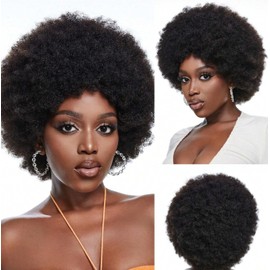 ereowth Wig Human Hair Afro Short Curly Short Afro Curly Wig Women Natural Human Hair Afro Brazilian Wig (Black)