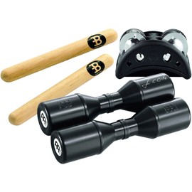 Meinl Percussion Perc Pack Set - Featuring Luis Conte Live Shaker, foot tambourine, and 1 pair of claves - Black, Natural (PP-1)
