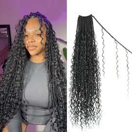Boho Faux Locs Crochet Hair 30 Inch Goddess Locs 8 Packs Boho Soft Locs Hair with Curly Ends Pre-looped Long Bohemian River Locs Crochet Hair for Black Women(30Inch, 1B)
