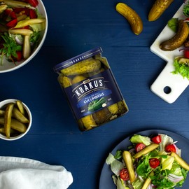 Krakus Pickled Dill Cucumbers - Sweet & Sour Taste - Crispy Gherkins - Delicious Condiment - Ready to Serve - 490g Glass Jar