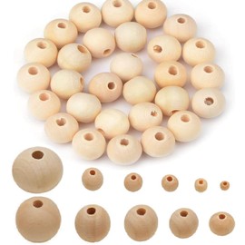 Febsow Natural Wooden Balls for Threading Pack of 50, 30 mm Wooden Beads Natural for Macrame, Wooden Balls with Hole, Wooden Beads Round for DIY Crafts Decorations, Jewellery Bracelet Necklace, Lucky