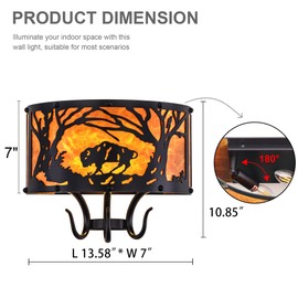 TOCHIC Farmhouse Wall Sconce, Rustic Vintage Indoor Wall Light Fixture, 2-Light Western Cow Wall Mount Light for Bedroom, Hallway, Living Room, Stairway