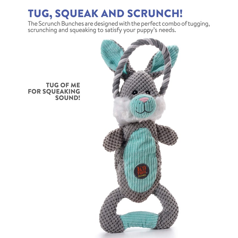 Charming Pet Scrunch Bunch Bunny Interactive Plush Squeaky Dog Tug