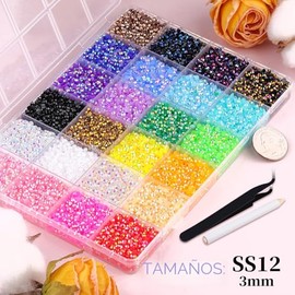 32000 Piezas de Diamantes de Imitación Tipo Gelatina de Resina para Decorar con Brillantes, Gemas Multicolor de 3mm con Base Plana para Arte de Diaman