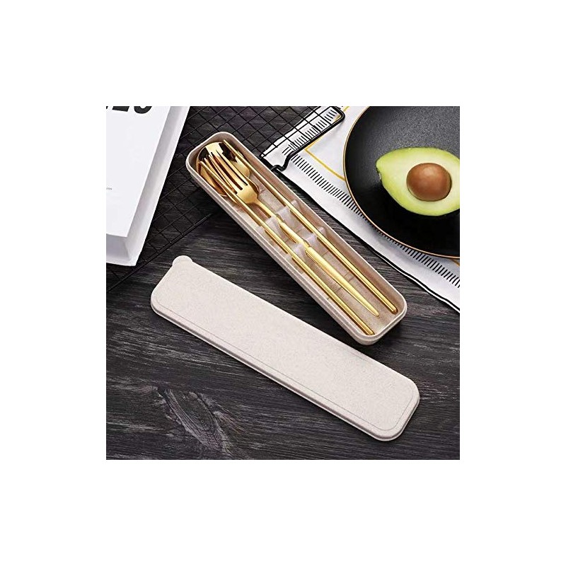 HonHeam 4 Pcs Portable Stainless Steel Tableware Set, Dishwasher Safe