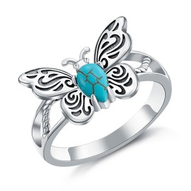 Reaii Butterfly Ring for Women 925 Sterling Silver Natural Turquoise Butterfly Ring Victorian Style Western Promise Statement Ring Turquoise Jewelry Gifts for Mom Wife (8)